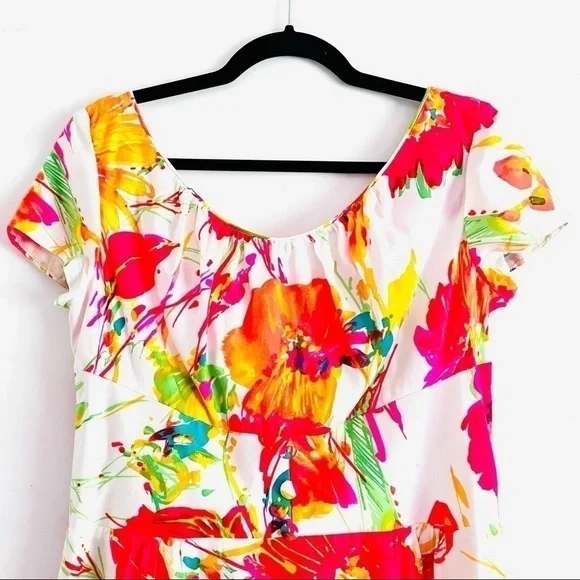 Sun Fashions of Hawaii Dress L Vintage Floral Print Fabric Buttons Vacation - Picture 4 of 11